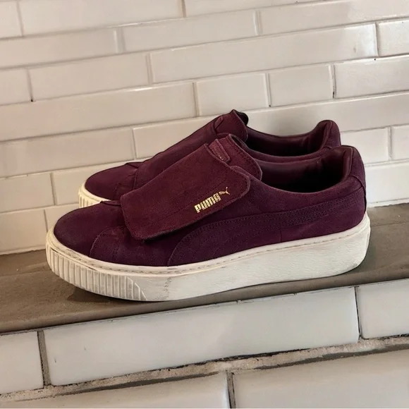 Purple Plum Colored Suede Velcro Pumas Women’s size 9 - Picture 14 of 14